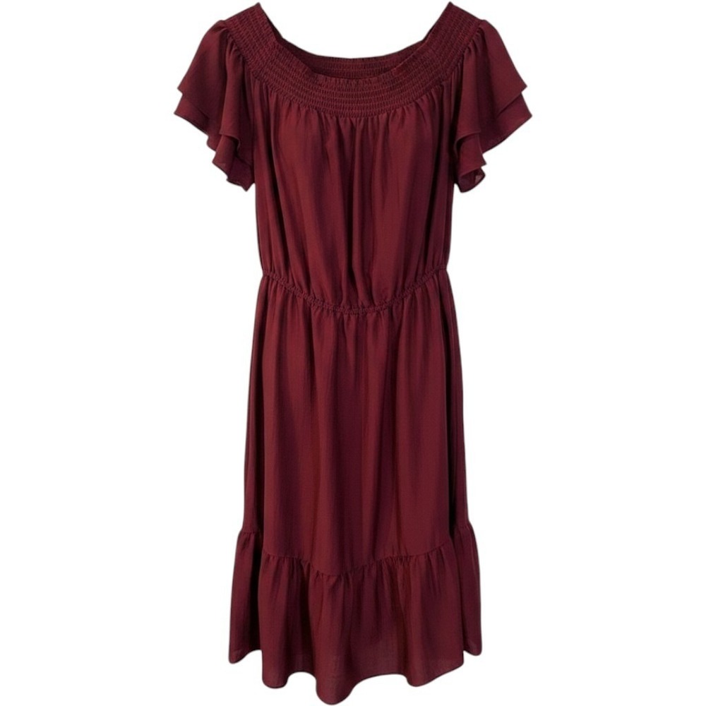 Old Navy Womens Off‎ The Shoulder Smocked Midi Dress Burgundy Large